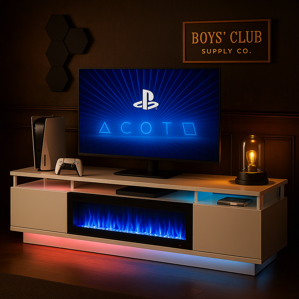 80" Fireplace TV Stand, Modern Entertainment Center for TVs Up to 90", TV Console with Storage Cabinets, Media, Customized