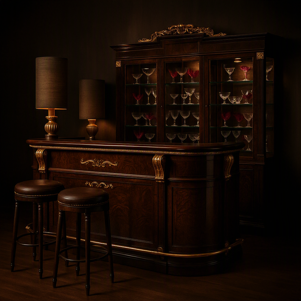 Vitoria Style Bar Home Furniture, Exquisite Carved Wooden Bar Counter Table, Luxury Brown Wooden Wine Cabinet