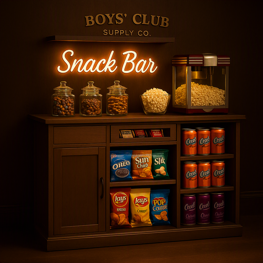 Snack Bar Cabinet with Fridge Space Storage and Display Shelf for Home Theater or Game Room 51 Inch White