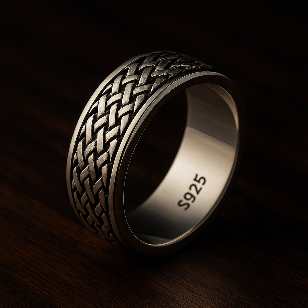 Simplicity Vintage S925 Sterling Silver Viking Rings for Men Women Fashion personality Rotatable Woven Pattern Jewelry Gift