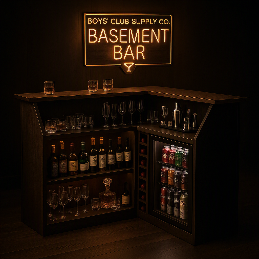 67”/53” L Shaped Home Bar Unit with Fridge Space, Bar Cabinets for Home with LED Strip, Basement Bar Table with, Customized
