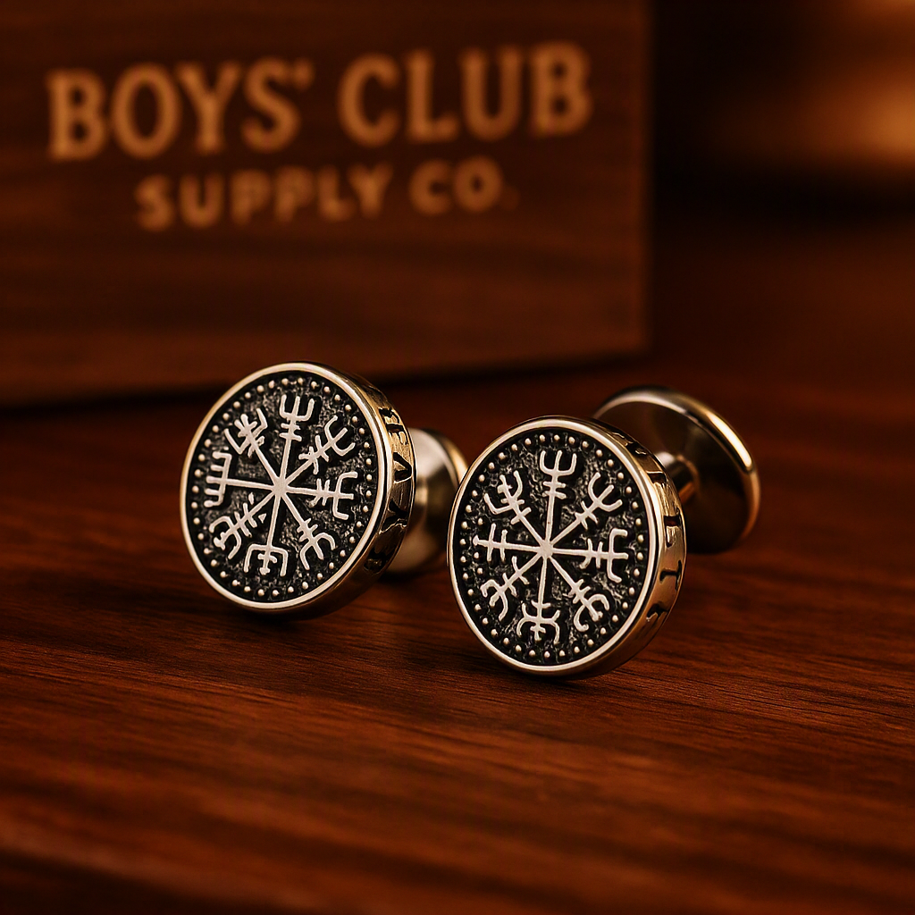 Vintage Gothic Norse Viking Stud Earrings for Men Boys, Rock Punk Runes Round Earrings, Fashion Piercing Jewelry Gift