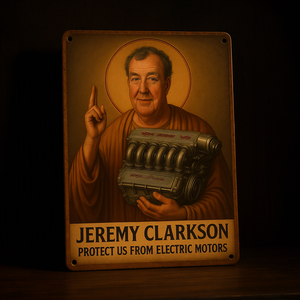 1pc Vintage Jeremy Clarkson Racing Car Metal Poster - Heavy-Duty Garage Decor with Top Gear Inspired Design