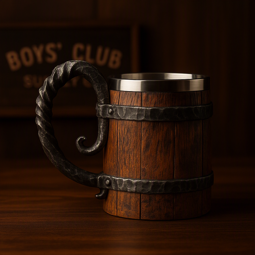 Viking Wood Style Beer Mug Simulation Wooden Barrel Beer Cup Double Wall Drinking Mug Metal Insulated 1PCS Bar Drinking кружка