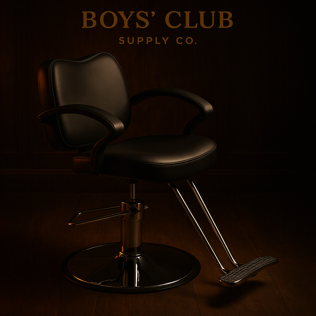 Barber Chair Black PU Leather Styling Chair with Footrest and Adjustable Height, Anti-Slip Chrome Base, Customized