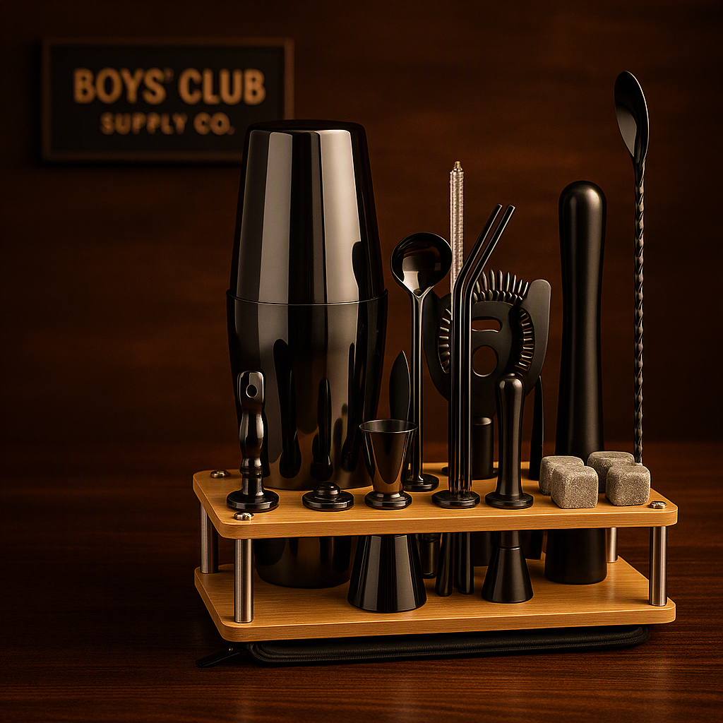 Wooden Stand Bar Cocktail Shaker Set Barware Tools Shaker Sets with Wooden Rack Bars Set Tools